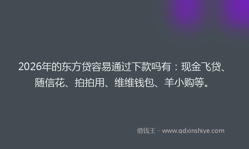 2026年的东方贷容易通过下款吗有:现金飞贷、随信花、拍拍用、维维钱包、羊小购等。