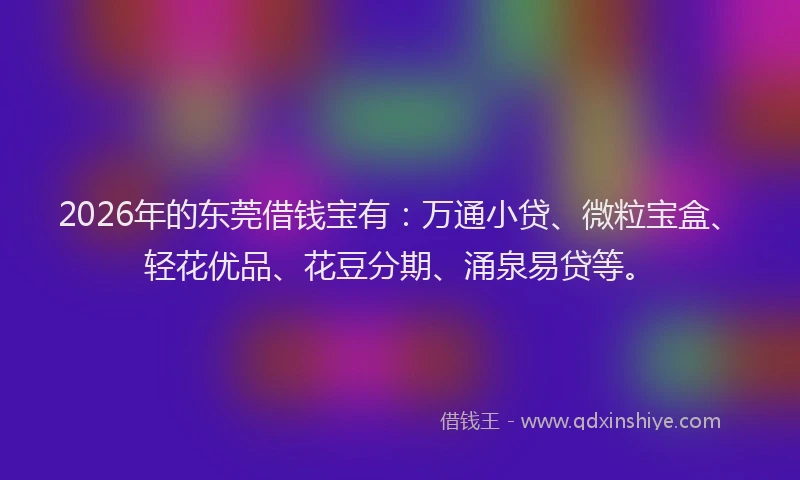 2026年的东莞借钱宝有：万通小贷、微粒宝盒、轻花优品、花豆分期、涌泉易贷等。