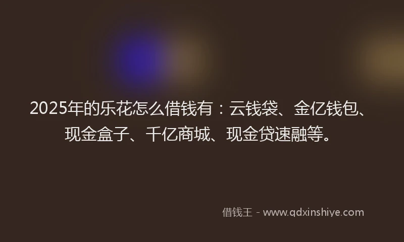 2025年的乐花怎么借钱有：云钱袋、金亿钱包、现金盒子、千亿商城、现金贷速融等。