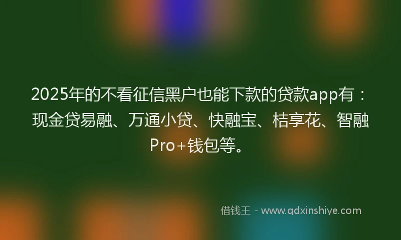 2025年的不看征信黑户也能下款的贷款app有：现金贷易融、万通小贷、快融宝、桔享花、智融Pro+钱包等。