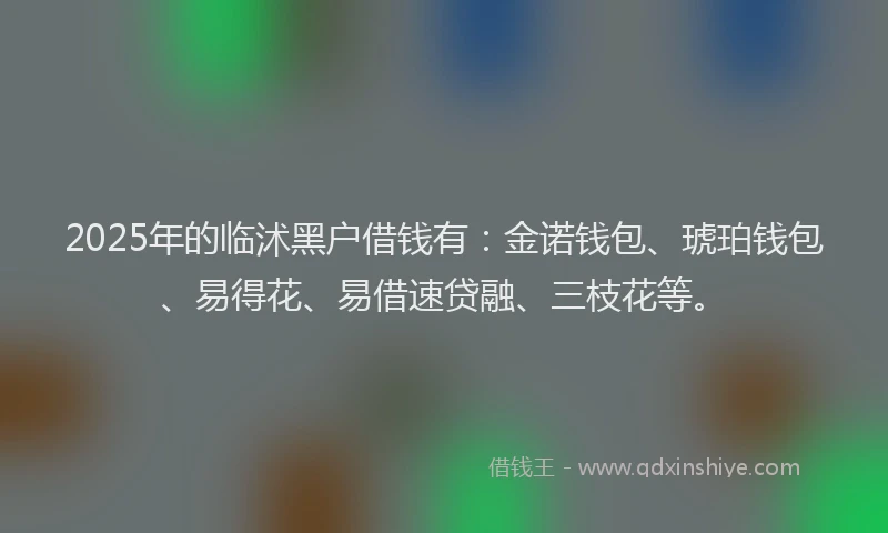2025年的临沭黑户借钱有：金诺钱包、琥珀钱包、易得花、易借速贷融、三枝花等。