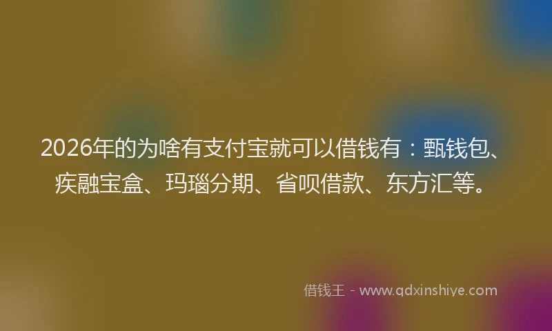 2026年的为啥有支付宝就可以借钱有:甄钱包、疾融宝盒、玛瑙分期、省呗借款、东方汇等。
