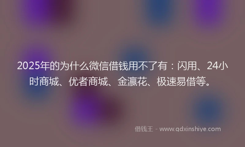 2025年的为什么微信借钱用不了有：闪用、24小时商城、优者商城、金瀛花、极速易借等。