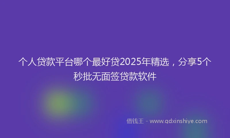 个人贷款平台哪个最好贷2025年精选，分享5个秒批无面签贷款软件