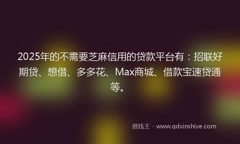 2025年的不需要芝麻信用的贷款平台有：招联好期贷、想借、多多花、Max商城、借款宝速贷通等。