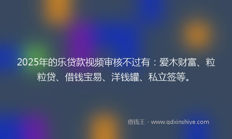 2025年的乐贷款视频审核不过有：爱木财富、粒粒贷、借钱宝易、洋钱罐、私立签等。