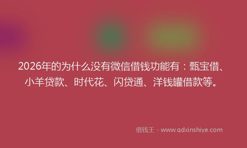2026年的为什么没有微信借钱功能有：甄宝借、小羊贷款、时代花、闪贷通、洋钱罐借款等。