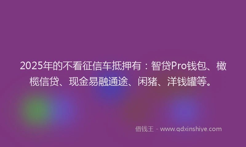 2025年的不看征信车抵押有:智贷Pro钱包、橄榄信贷、现金易融通途、闲猪、洋钱罐等。
