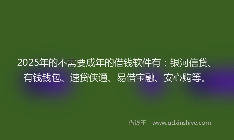 2025年的不需要成年的借钱软件有：银河信贷、有钱钱包、速贷侠通、易借宝融、安心购等。