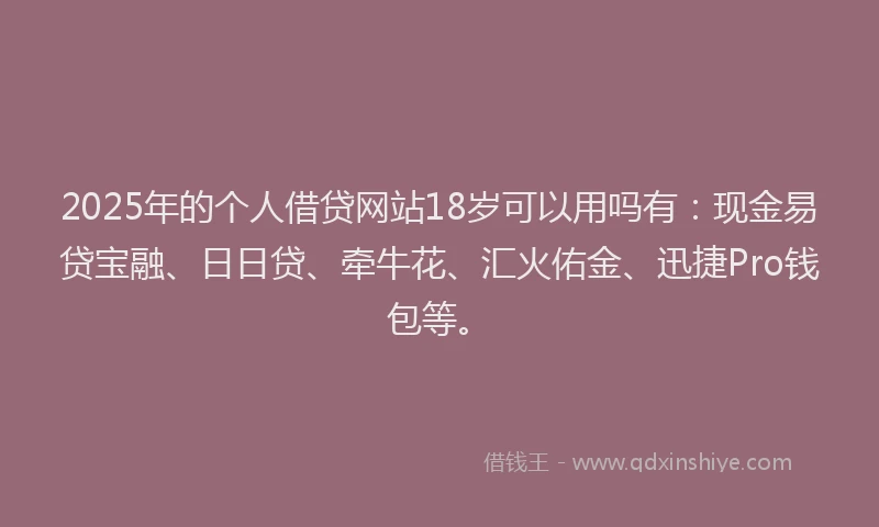 2025年的个人借贷网站18岁可以用吗有：现金易贷宝融、日日贷、牵牛花、汇火佑金、迅捷Pro钱包等。