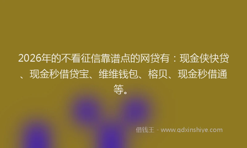 2026年的不看征信靠谱点的网贷有:现金侠快贷、现金秒借贷宝、维维钱包、榕贝、现金秒借通等。