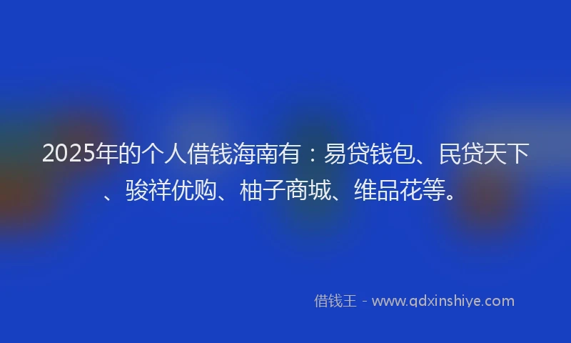 2025年的个人借钱海南有：易贷钱包、民贷天下、骏祥优购、柚子商城、维品花等。