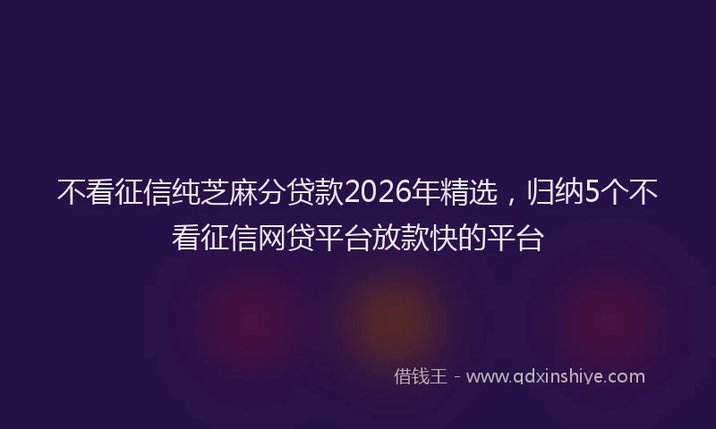 不看征信纯芝麻分贷款2026年精选，归纳5个不看征信网贷平台放款快的平台
