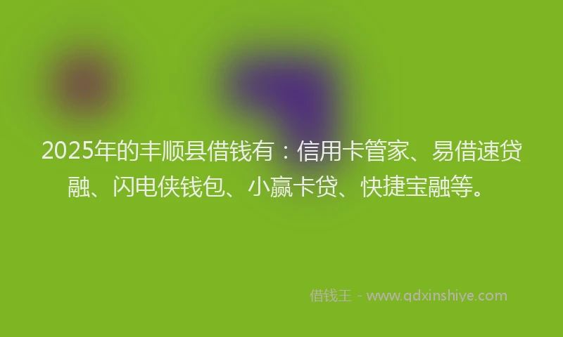 2025年的丰顺县借钱有:信用卡管家、易借速贷融、闪电侠钱包、小赢卡贷、快捷宝融等。