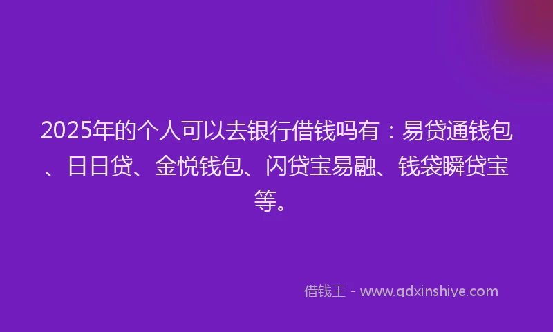 2025年的个人可以去银行借钱吗有：易贷通钱包、日日贷、金悦钱包、闪贷宝易融、钱袋瞬贷宝等。