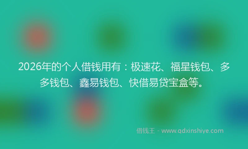 2026年的个人借钱用有:极速花、福星钱包、多多钱包、鑫易钱包、快借易贷宝盒等。