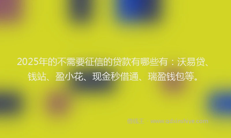 2025年的不需要征信的贷款有哪些有:沃易贷、钱站、盈小花、现金秒借通、瑞盈钱包等。