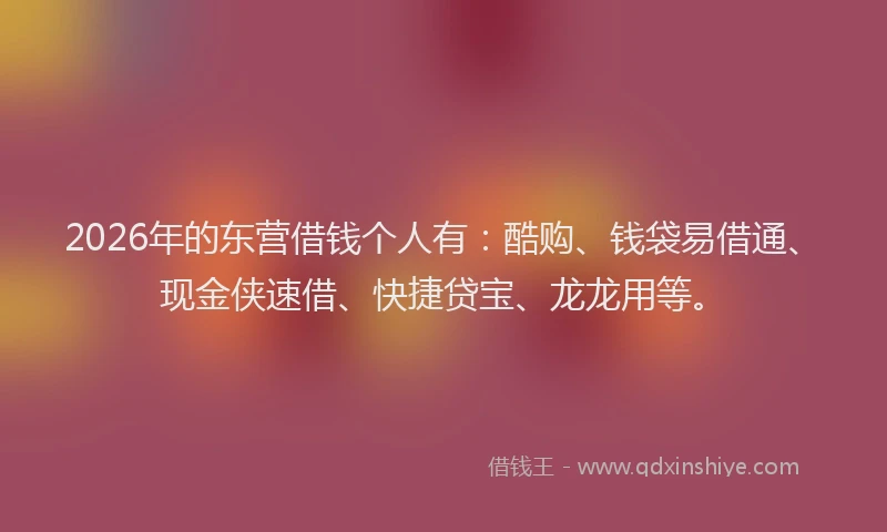2026年的东营借钱个人有：酷购、钱袋易借通、现金侠速借、快捷贷宝、龙龙用等。