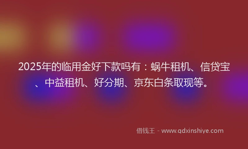 2025年的临用金好下款吗有:蜗牛租机、信贷宝、中益租机、好分期、京东白条取现等。