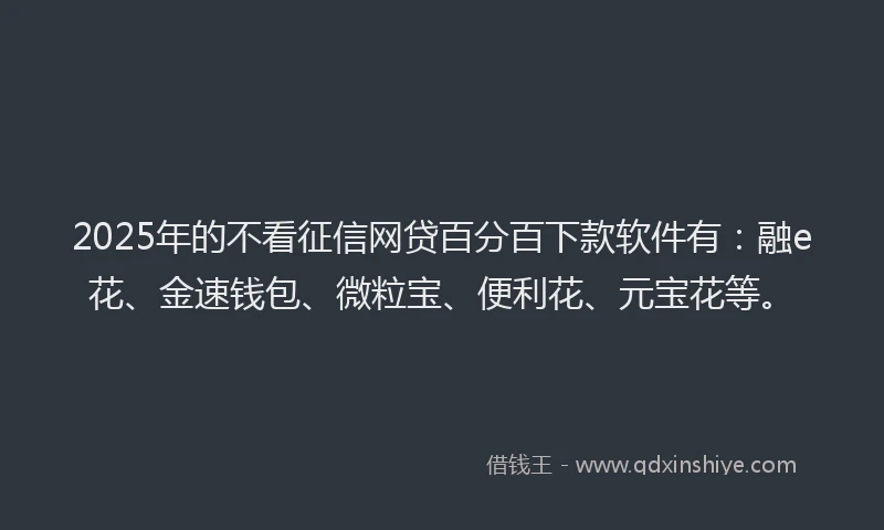 2025年的不看征信网贷百分百下款软件有：融e花、金速钱包、微粒宝、便利花、元宝花等。