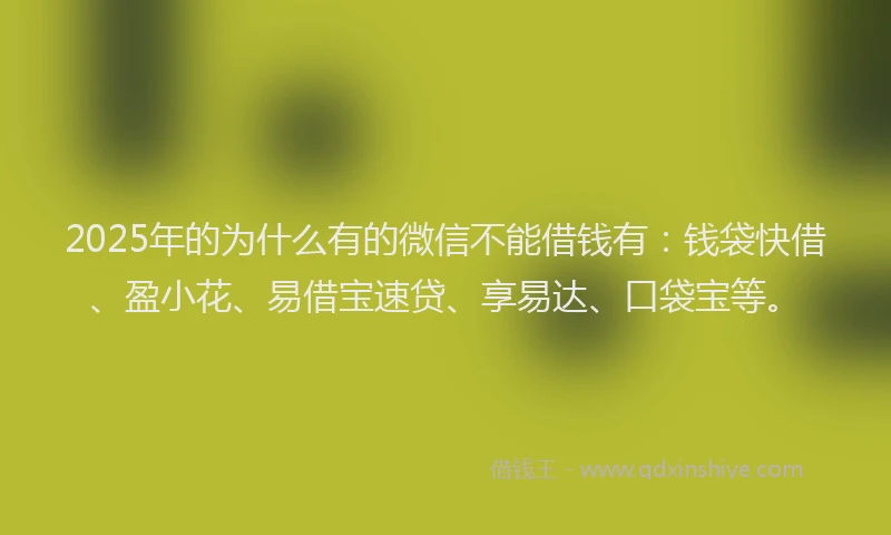 2025年的为什么有的微信不能借钱有:钱袋快借、盈小花、易借宝速贷、享易达、口袋宝等。