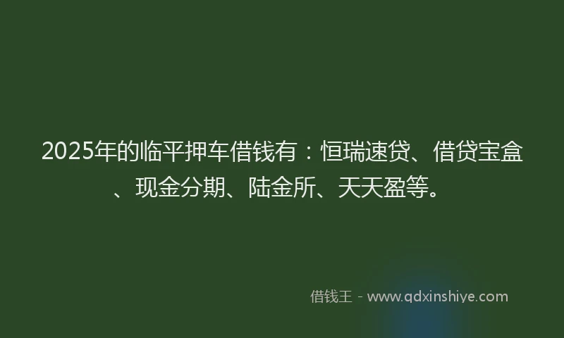 2025年的临平押车借钱有：恒瑞速贷、借贷宝盒、现金分期、陆金所、天天盈等。