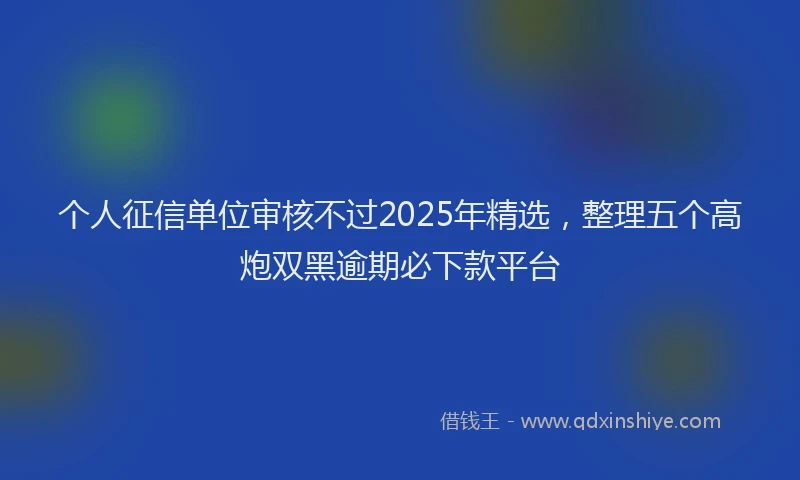 个人征信单位审核不过2025年精选，整理五个高炮双黑逾期必下款平台