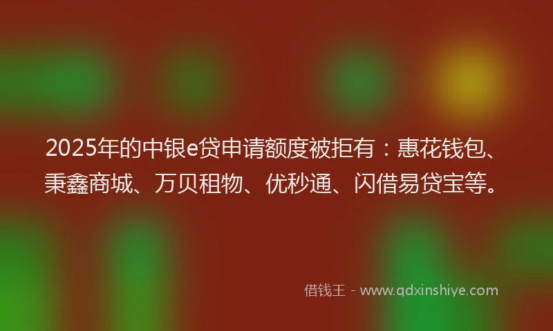 2025年的中银e贷申请额度被拒有：惠花钱包、秉鑫商城、万贝租物、优秒通、闪借易贷宝等。