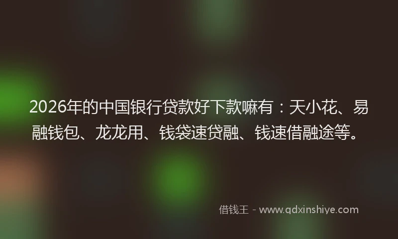 2026年的中国银行贷款好下款嘛有：天小花、易融钱包、龙龙用、钱袋速贷融、钱速借融途等。