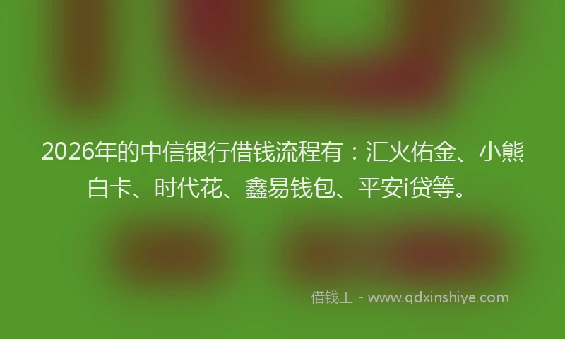 2026年的中信银行借钱流程有：汇火佑金、小熊白卡、时代花、鑫易钱包、平安i贷等。