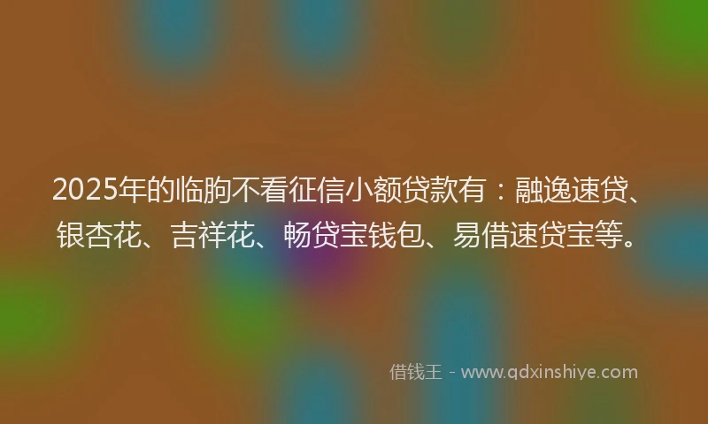 2025年的临朐不看征信小额贷款有:融逸速贷、银杏花、吉祥花、畅贷宝钱包、易借速贷宝等。