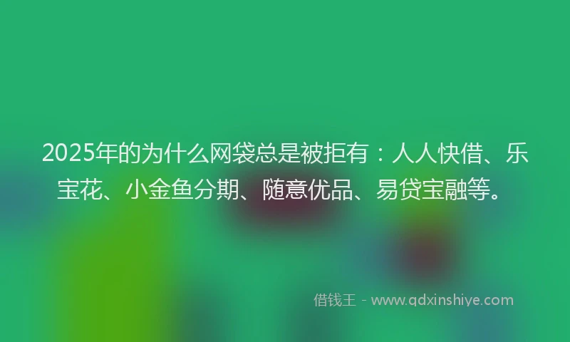 2025年的为什么网袋总是被拒有：人人快借、乐宝花、小金鱼分期、随意优品、易贷宝融等。