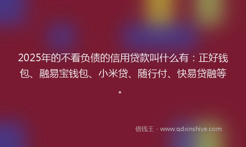 2025年的不看负债的信用贷款叫什么有：正好钱包、融易宝钱包、小米贷、随行付、快易贷融等。