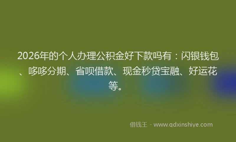 2026年的个人办理公积金好下款吗有：闪银钱包、哆哆分期、省呗借款、现金秒贷宝融、好运花等。