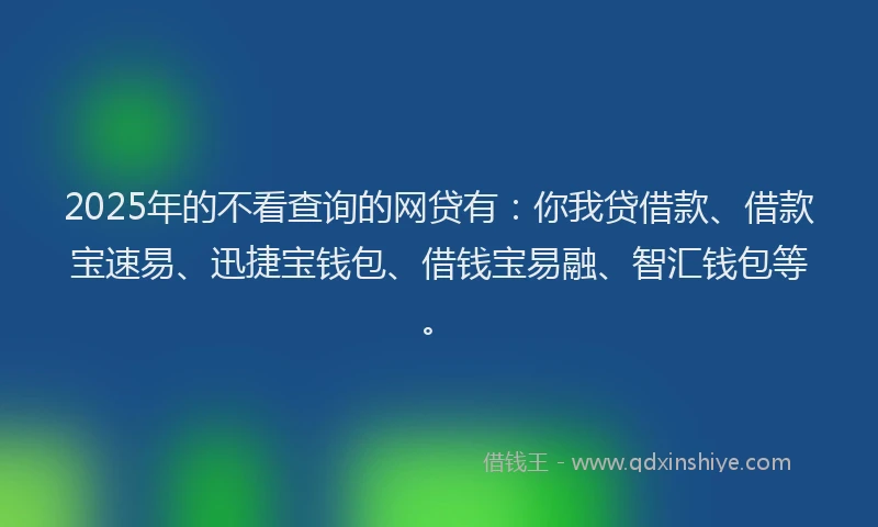 2025年的不看查询的网贷有：你我贷借款、借款宝速易、迅捷宝钱包、借钱宝易融、智汇钱包等。