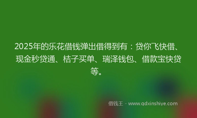 2025年的乐花借钱弹出借得到有：贷你飞快借、现金秒贷通、桔子买单、瑞泽钱包、借款宝快贷等。
