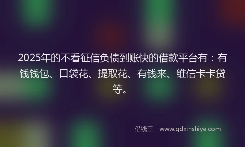 2025年的不看征信负债到账快的借款平台有：有钱钱包、口袋花、提取花、有钱来、维信卡卡贷等。