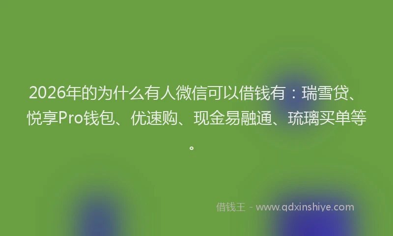 2026年的为什么有人微信可以借钱有:瑞雪贷、悦享Pro钱包、优速购、现金易融通、琉璃买单等。