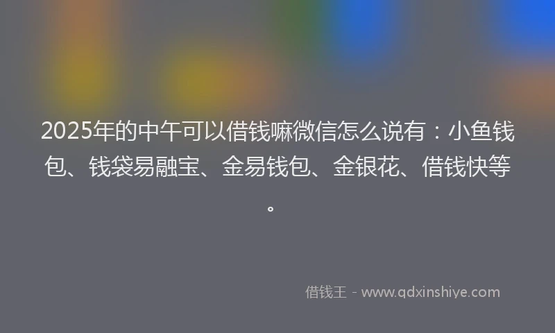2025年的中午可以借钱嘛微信怎么说有：小鱼钱包、钱袋易融宝、金易钱包、金银花、借钱快等。
