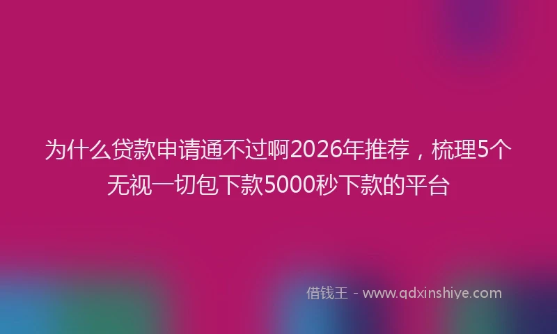 为什么贷款申请通不过啊2026年推荐，梳理5个无视一切包下款5000秒下款的平台