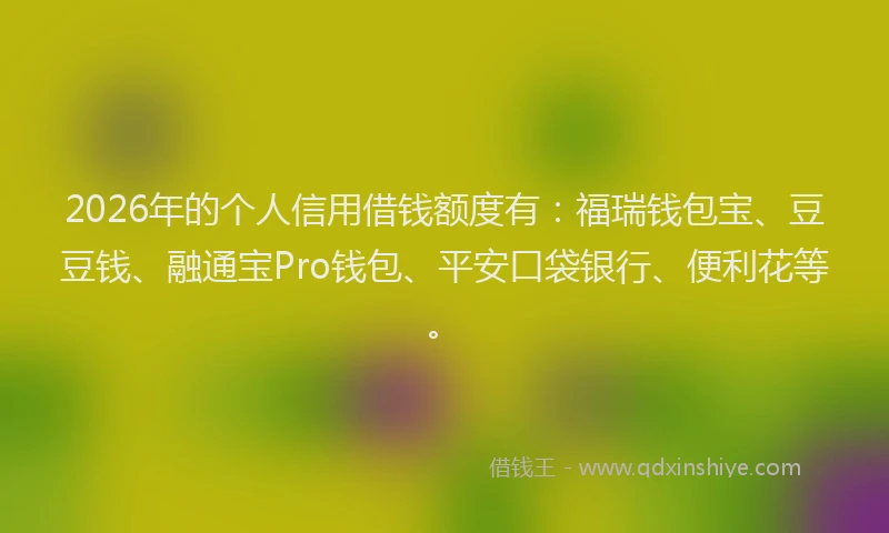 2026年的个人信用借钱额度有：福瑞钱包宝、豆豆钱、融通宝Pro钱包、平安口袋银行、便利花等。