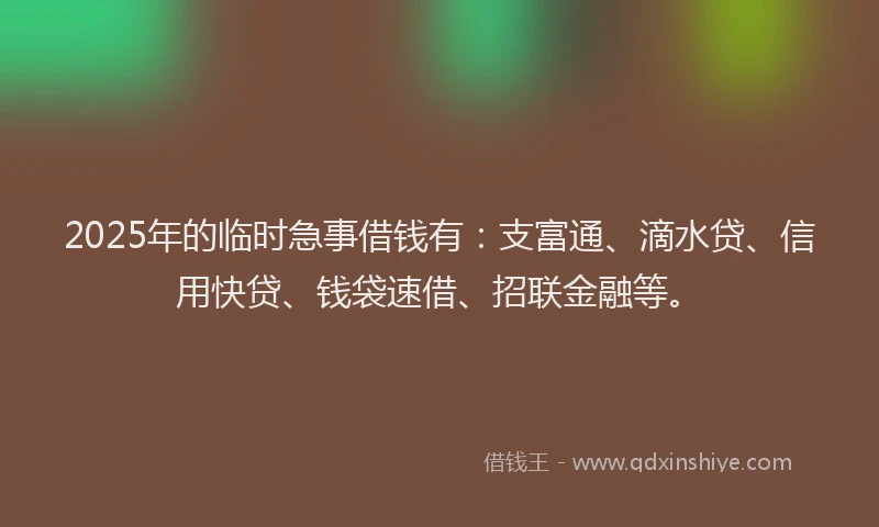 2025年的临时急事借钱有：支富通、滴水贷、信用快贷、钱袋速借、招联金融等。