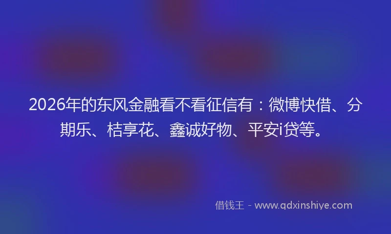 2026年的东风金融看不看征信有：微博快借、分期乐、桔享花、鑫诚好物、平安i贷等。
