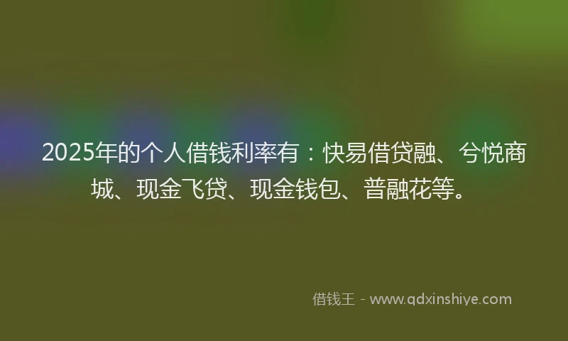 2025年的个人借钱利率有:快易借贷融、兮悦商城、现金飞贷、现金钱包、普融花等。