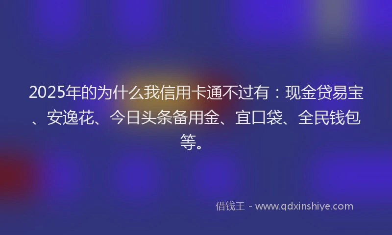 2025年的为什么我信用卡通不过有:现金贷易宝、安逸花、今日头条备用金、宜口袋、全民钱包等。