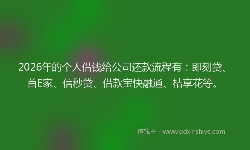 2026年的个人借钱给公司还款流程有：即刻贷、首E家、信秒贷、借款宝快融通、桔享花等。