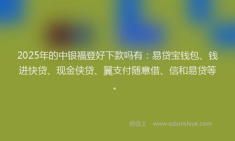 2025年的中银福登好下款吗有:易贷宝钱包、钱进快贷、现金侠贷、翼支付随意借、信和易贷等。