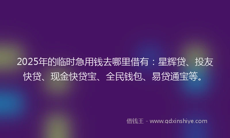 2025年的临时急用钱去哪里借有：星辉贷、投友快贷、现金快贷宝、全民钱包、易贷通宝等。
