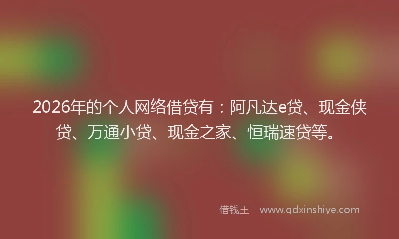 2026年的个人网络借贷有：阿凡达e贷、现金侠贷、万通小贷、现金之家、恒瑞速贷等。