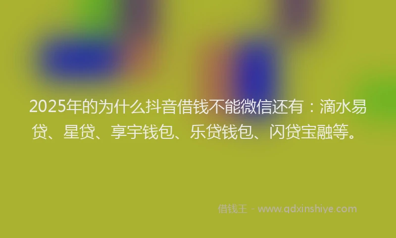 2025年的为什么抖音借钱不能微信还有:滴水易贷、星贷、享宇钱包、乐贷钱包、闪贷宝融等。
